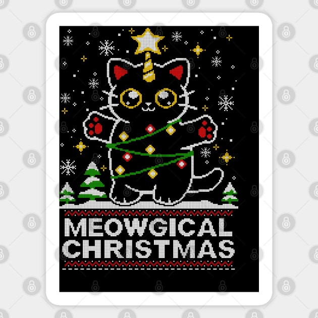 Meowgical cat Christmas ugly sweater Sticker by NemiMakeit